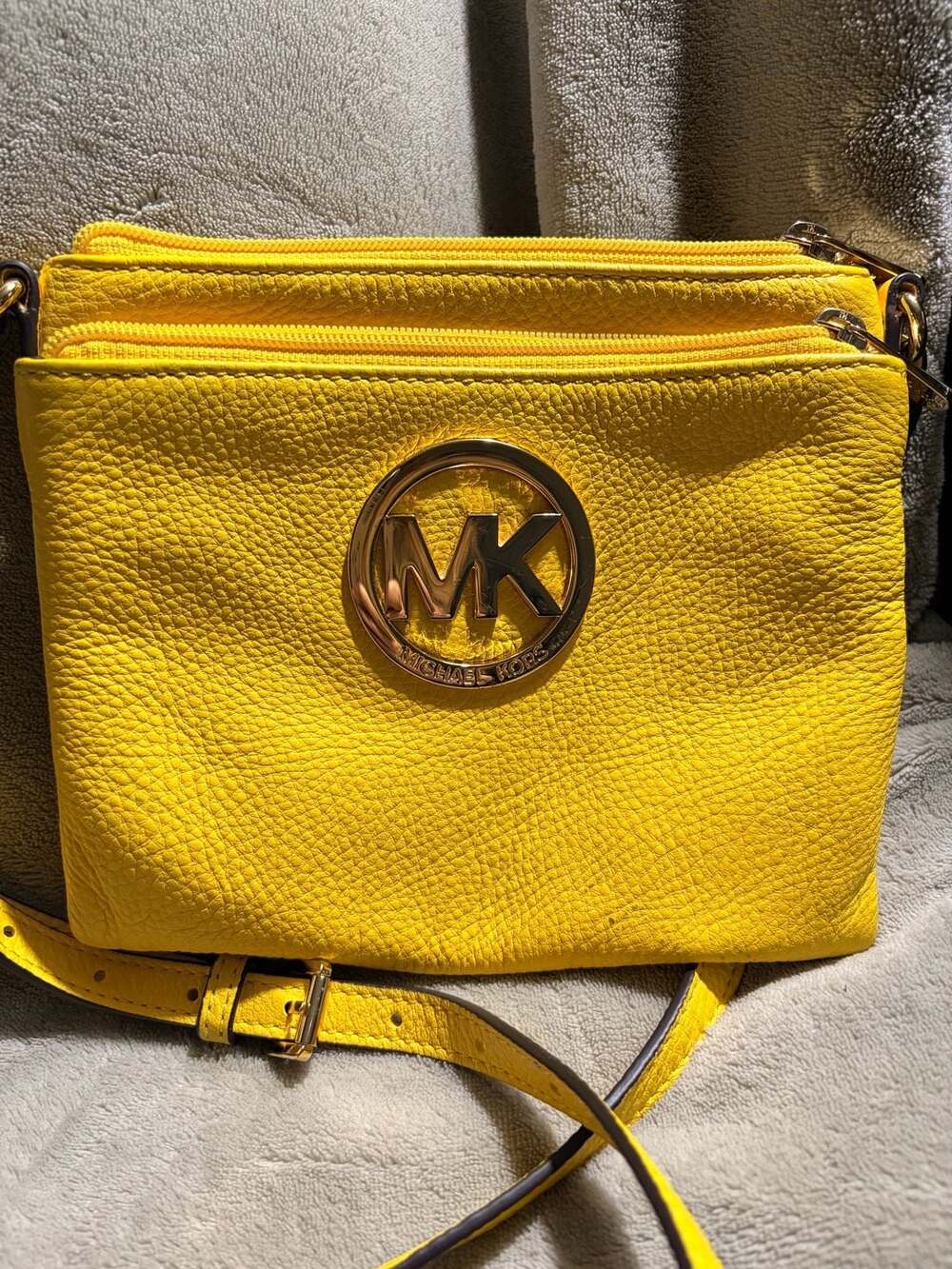 Michael Kors Fulton Crossbody Bag Yellow Pebble Leather